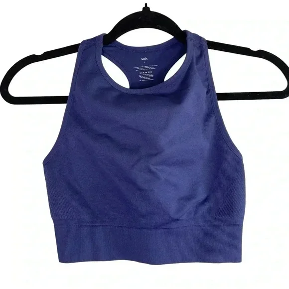 Knix High Neck Seamless Bra True Blue Cropped Stretch Athleisure Size Large - Picture 2 of 6